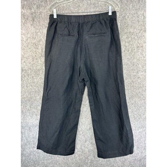 Abercrombie & Fitch Wide Leg Pants Linen Blend Size Medium Black Pleated Pull On - Picture 3 of 7